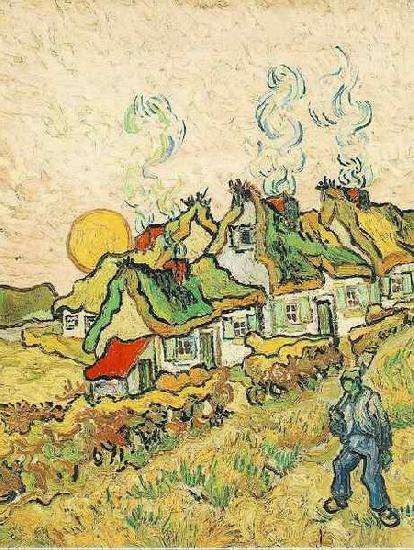 Vincent Van Gogh Thatched Cottages in the Sunshine